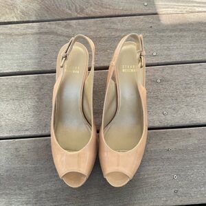 Stuart Weitzman Nude Peep Toe Slingback Heels